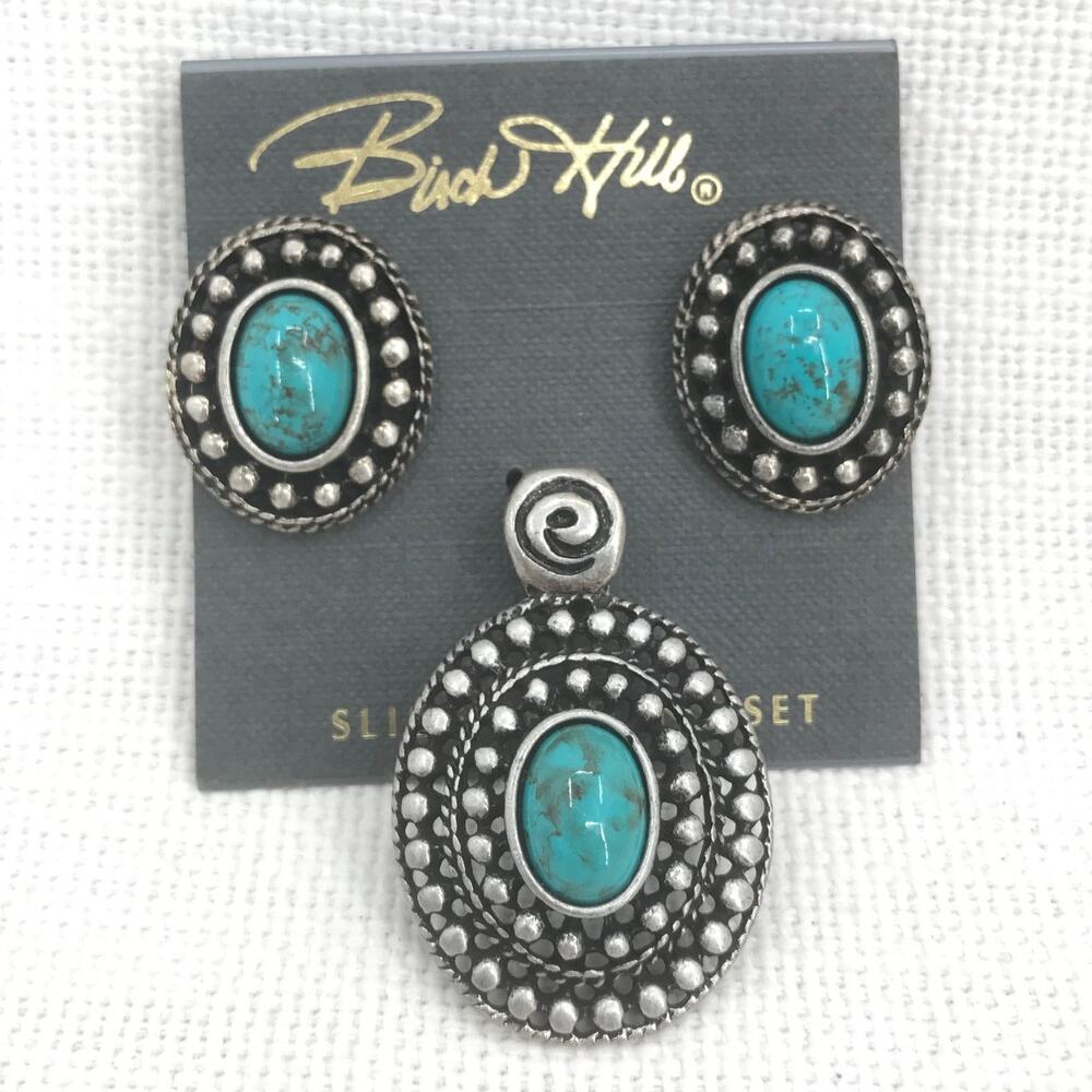 Birch Hill Concha Jewelry Earrings / slide Pendant 3 pc. Turquoise Color Western